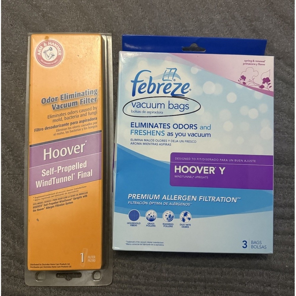 Vacuum Bag Hoover Y upright 3 Bags 1 Filter Wind Tunnel Febreze Arm n Hammer